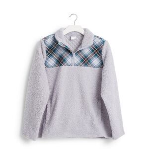 Vera Bradley Teddy Fleece Half-Zip Pullover Snowy Plaid Size Medium